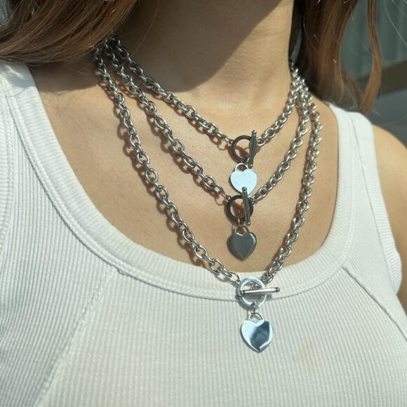 Elegent Love Stainless Steel Link Chain Blank Heart Charms Necklace for Women To - Picture 5 of 9